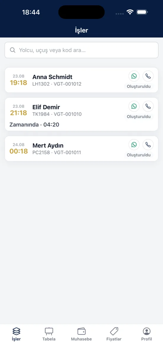 Welcome Team iş listesi ekranı