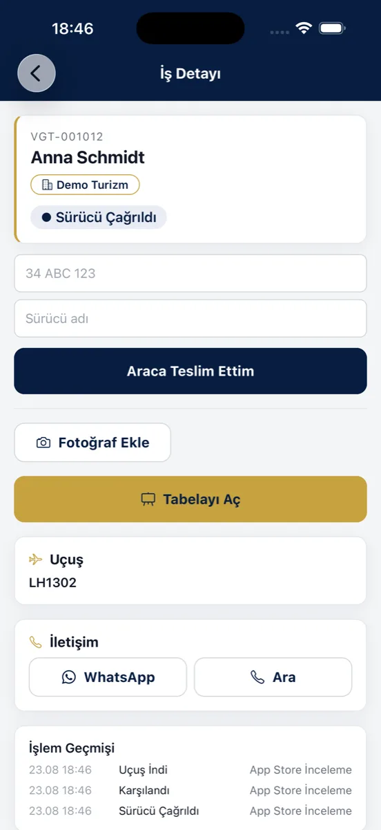 Welcome Team araca teslim ekranı